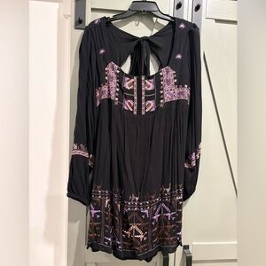 Free People Black Dress with Purple Embroidery